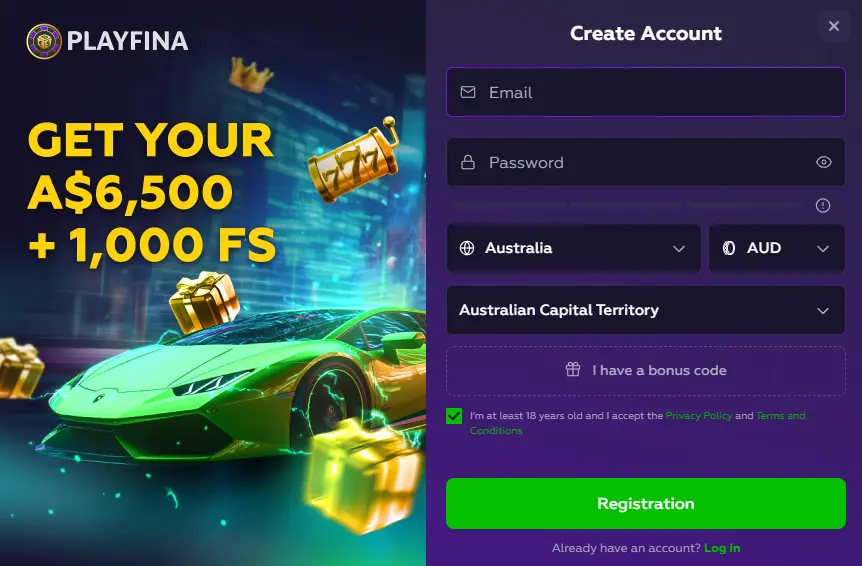 Playfina Australia registration and KYC