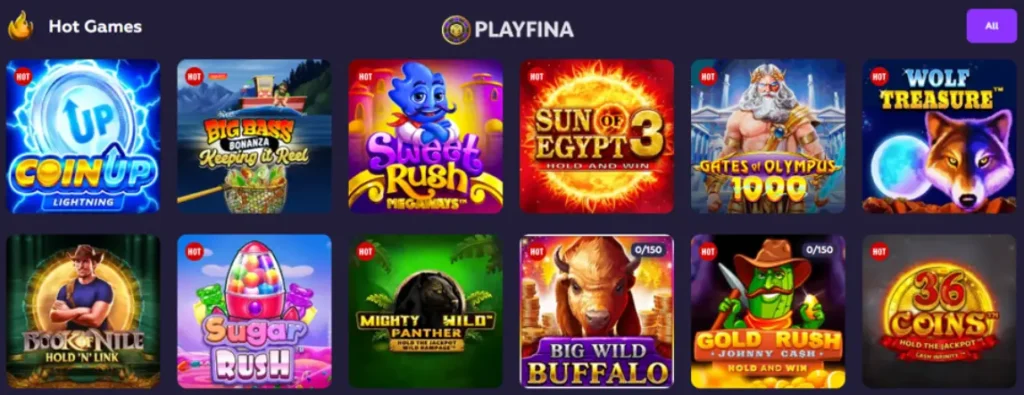 Top pokies and slot games at Playfina