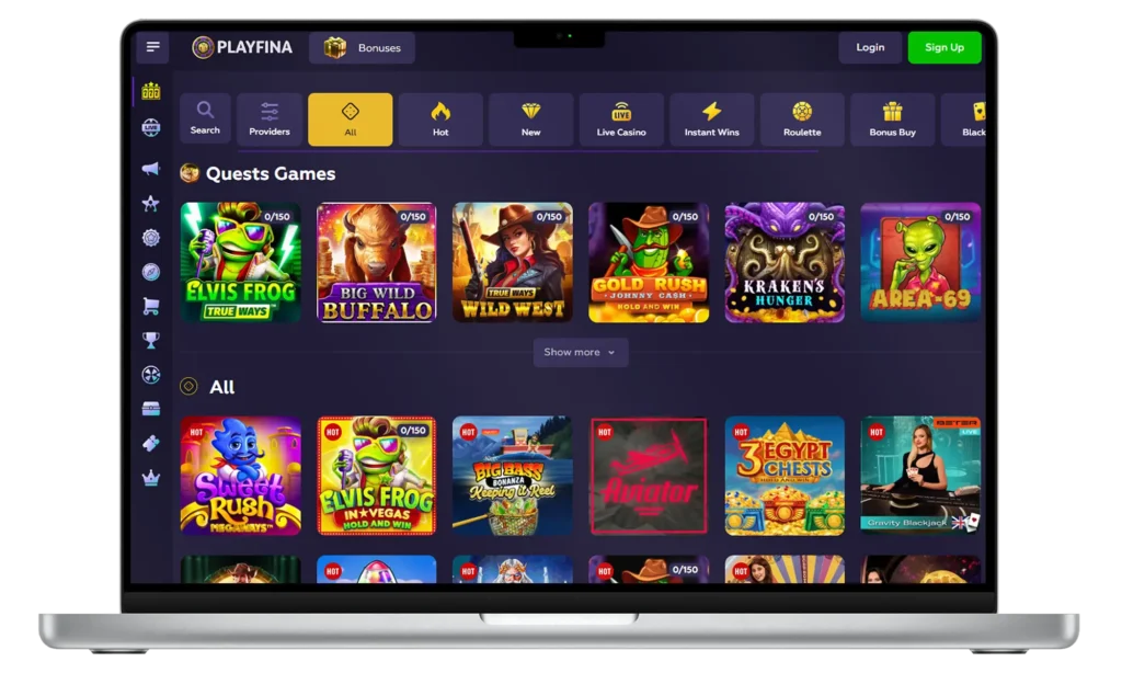 Official Playfina Casino site with main features and bonuses